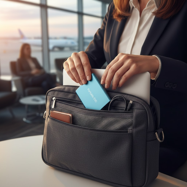 Robust ekstern bærbar SSD, ideel til sikker datalagring og gaming on-the-go.
