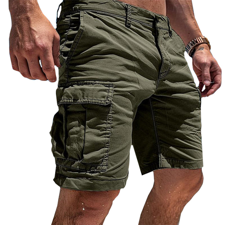 Grønne og sorte herre cargo shorts til afslappet brug. Funktionelle med flere lommer, ideelle til fritid.