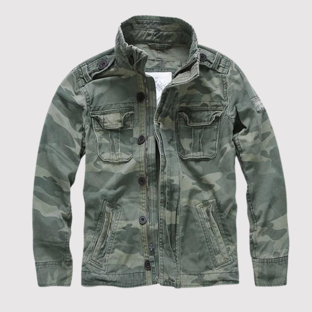 Khaki Fabian denimjakke, mænds retro stil. En klassiker for tidløs mode og holdbarhed.