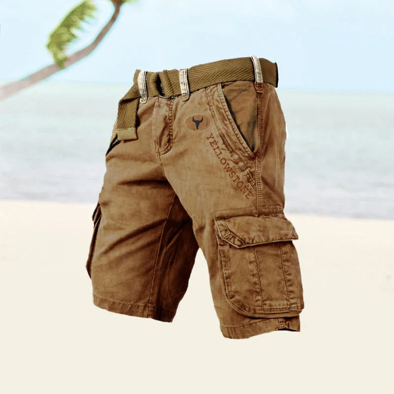 Mænds FlexEase shorts i sandfarve, med elastisk talje og rummelige lommer. Ideelle til fritid.