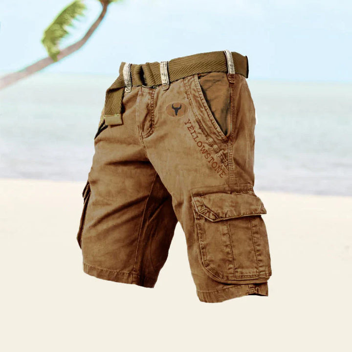 Mænds FlexEase shorts i sandfarve, med elastisk talje og rummelige lommer. Ideelle til fritid.