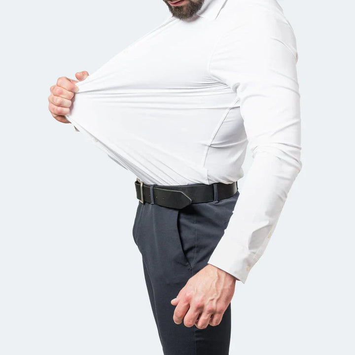 Mænds FlexPress skjorte: glat, elastisk & krølfri komfort. Perfekt herretøj til kontor & hverdag.