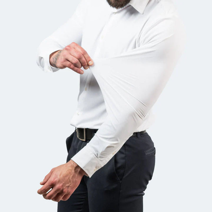 Elastisk, krølfri FlexPress herreskjorte til mænd. Stilfuld, åndbar og komfortabel til arbejde & fritid.