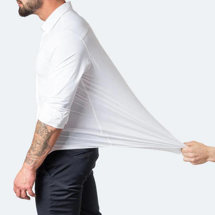 Komfortabel FlexPress herreskjorte til mænd; glat, elastisk og krølfri. Ideel til kontor og hverdag.