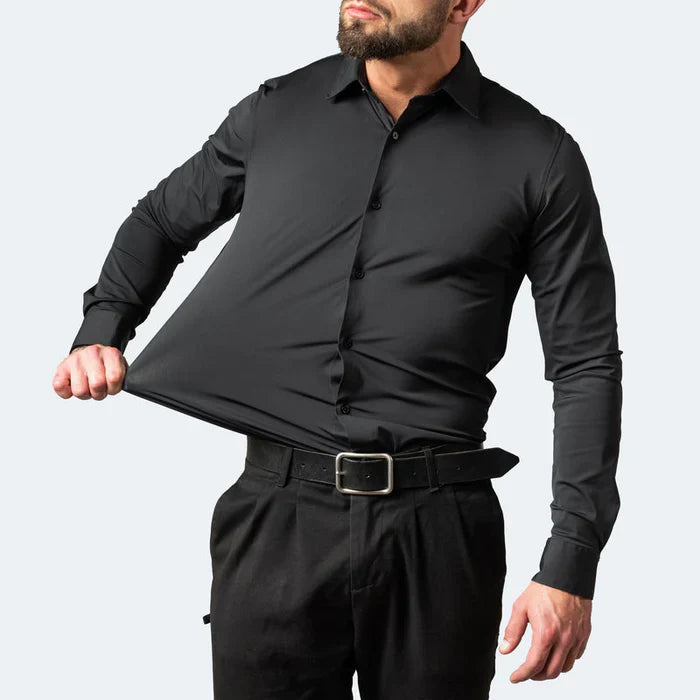 Stilfuld FlexPress herreskjorte, elastisk og krølfri. Perfekt til mænds kontor- og hverdagslook.