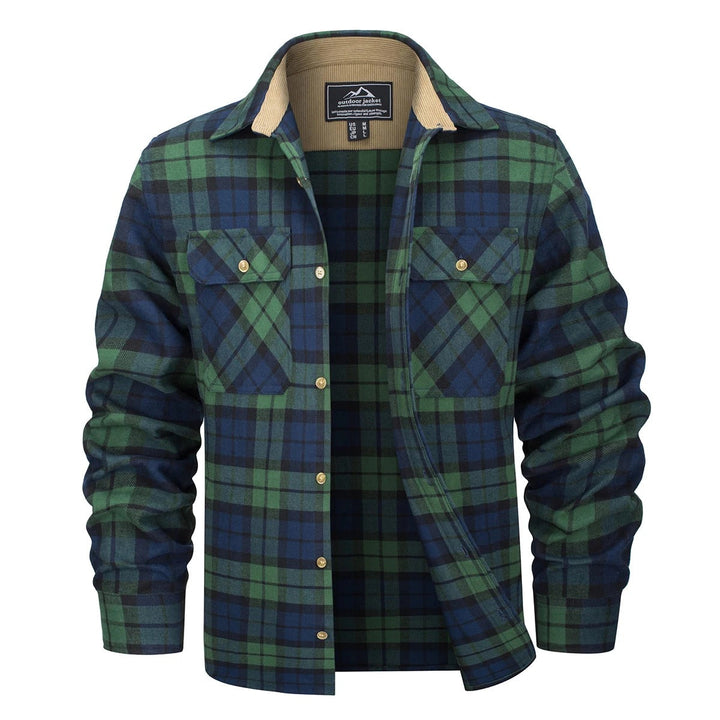 Mænds foret flannelskjorte. Varm & stilfuld ternet herreskjorte til kolde dage. Casual mode, efterår/vinter.