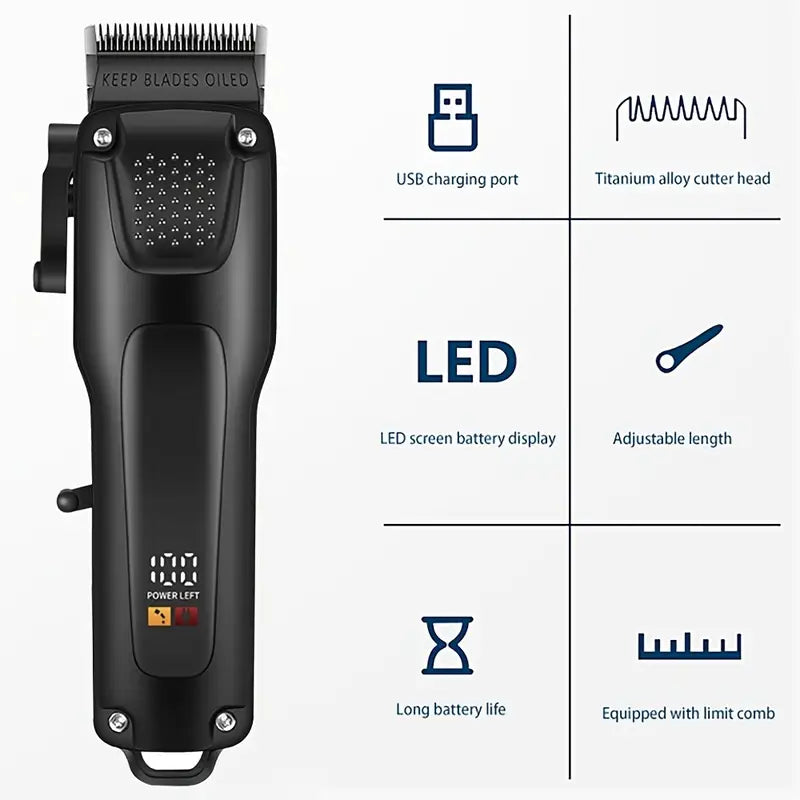 Komplet GroomMaster Pro grooming sæt til mænd. Trådløs trimmer til hår, skæg og barbering.