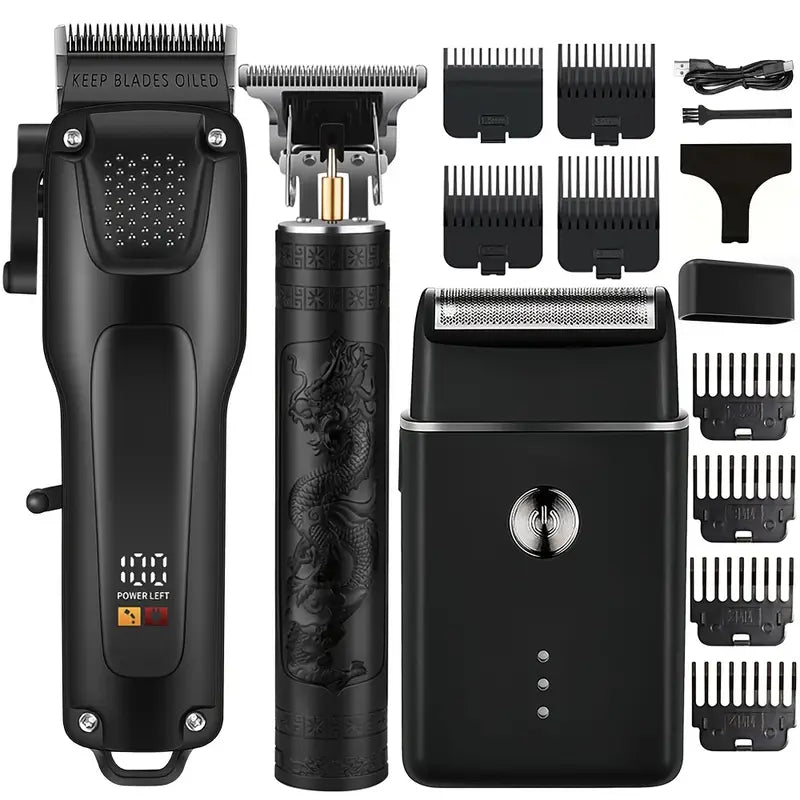Trådløs GroomMaster Pro hår- og skægtrimmer med USB opladning. Professionelt styling sæt til mænd.