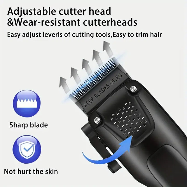 Mænds GroomMaster Pro sæt for professionel barbering og hårstyling. 3-i-1 trådløs skægtrimmer.