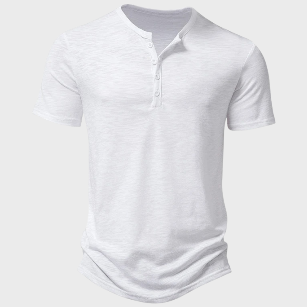 Multifarvet Henley t-shirt til mænd med knapper. Moderne hverdagstøj til den stilbevidste herre.