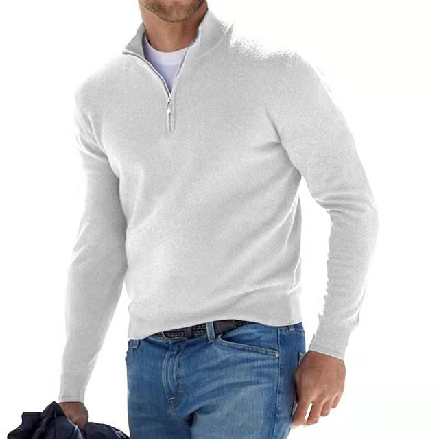 Herre komfort sweater med V-hals og lynlås. Ideel til en afslappet og stilfuld påklædning.