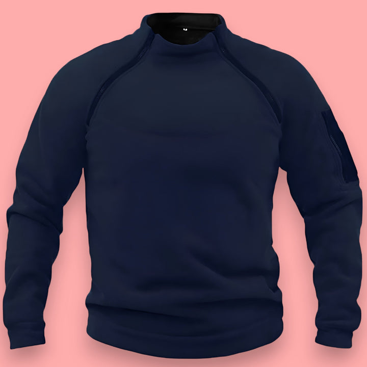 Stilfuld og varm mænds pullover med lynlås, perfekt til vintereventyr eller casual herremode.