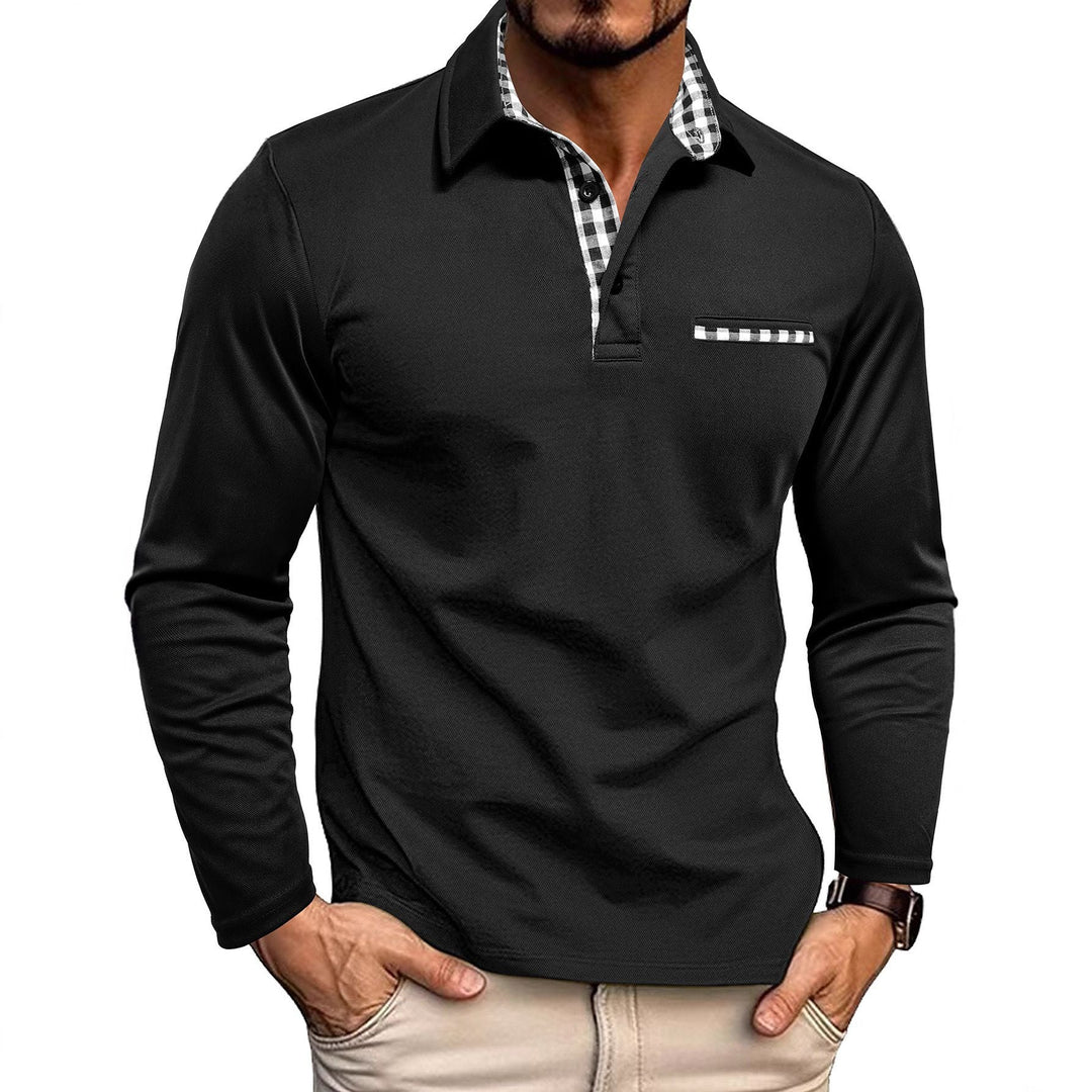Smart herre poloshirt med lange ærmer, slim fit pasform, og ternede kontraster.