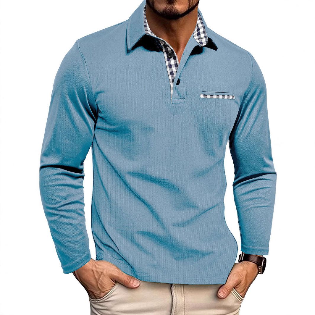 Mænds langærmet poloshirt, slim fit, med ternede detaljer for en skarp stil.
