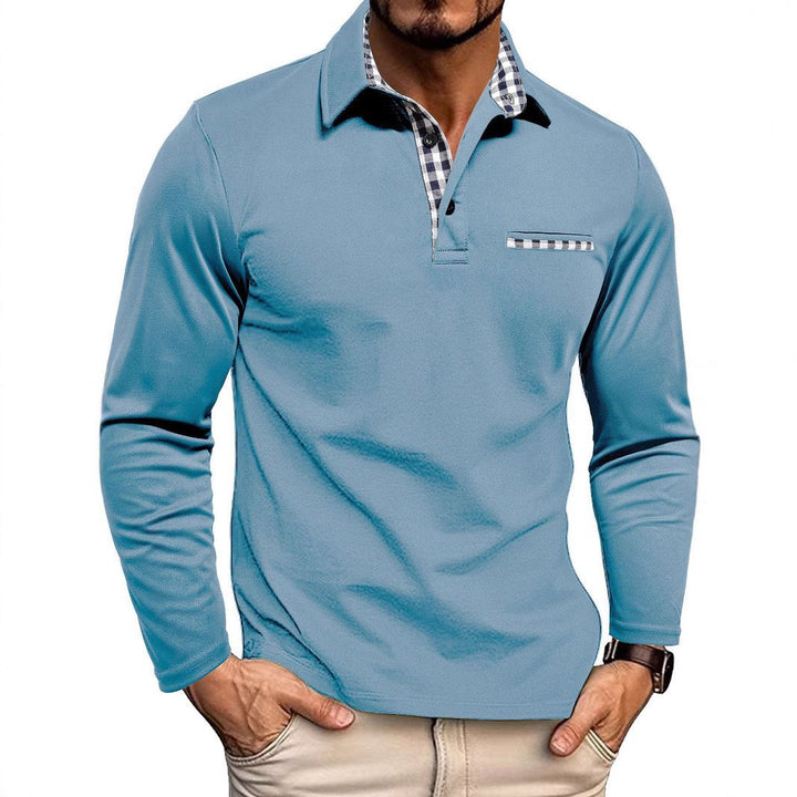Mænds langærmet poloshirt, slim fit, med ternede detaljer for en skarp stil.