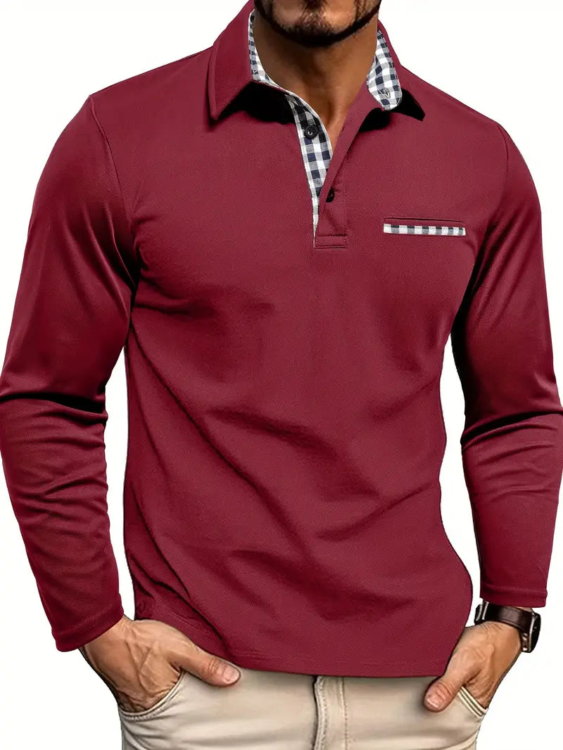 Elegant herre poloshirt til fritid og hverdag, slim fit og lange ærmer.