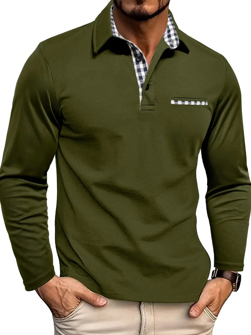 Basisgarderobe: ternet mænds poloshirt med lange ærmer, slim fit.