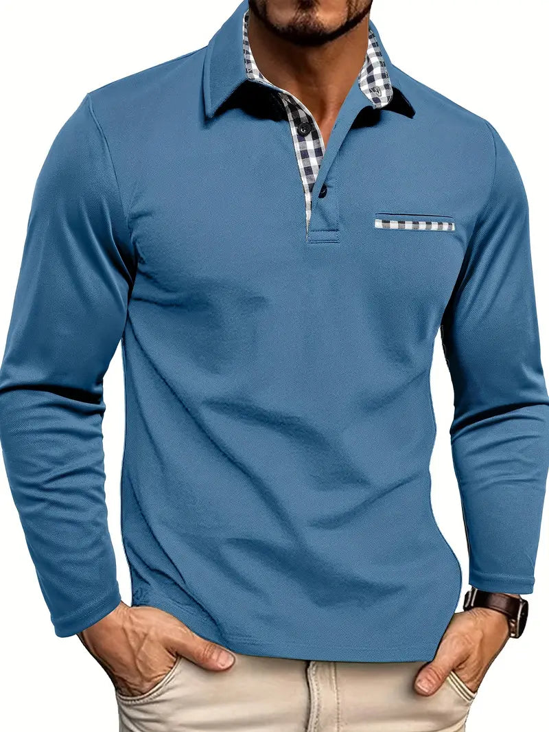Mode: slim fit poloshirt til mænd med lange ærmer og stilfulde tern.