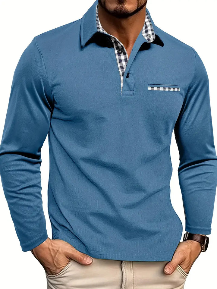Mode: slim fit poloshirt til mænd med lange ærmer og stilfulde tern.