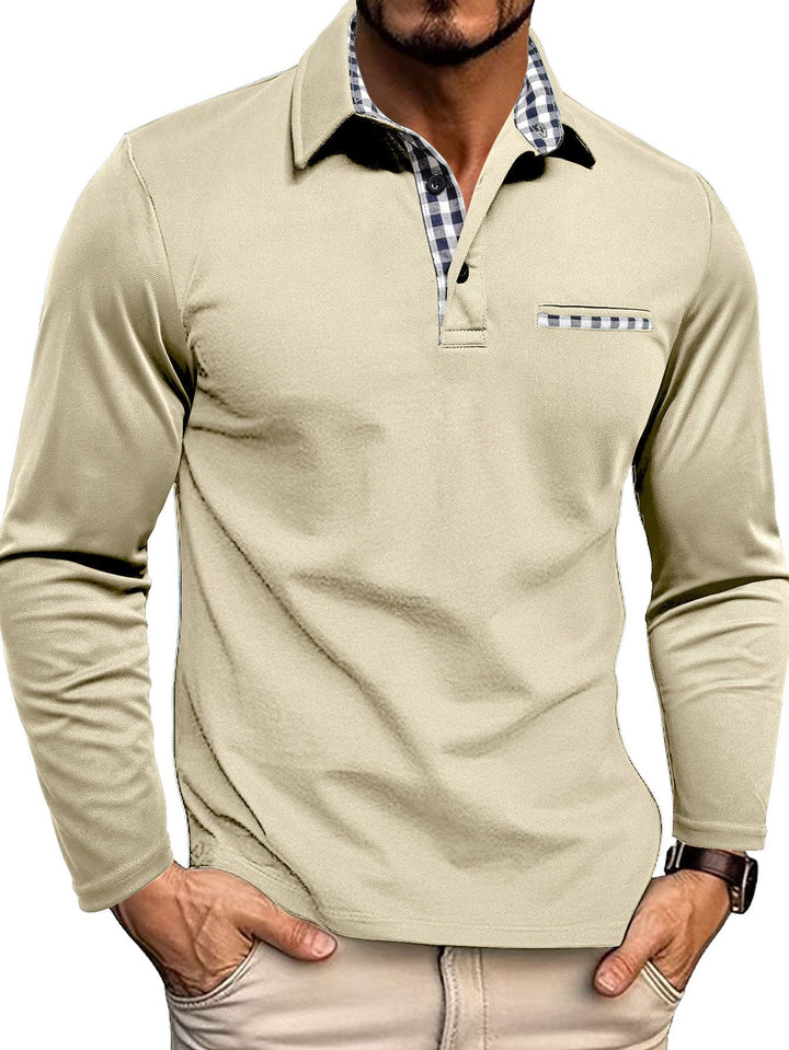 Alsidig mænds poloshirt, lange ærmer, slim fit, ternet design for elegant look.