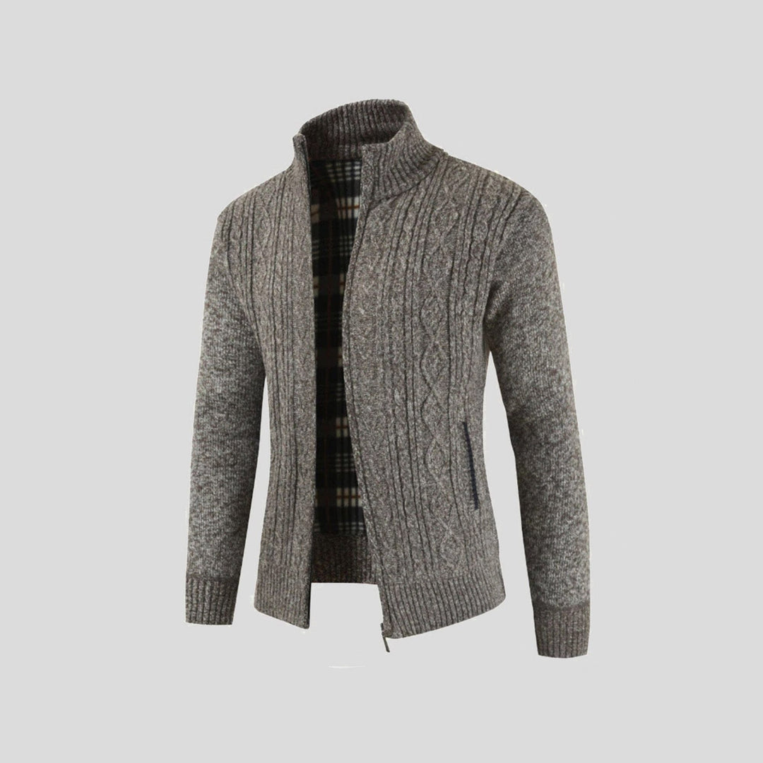 Komfortabel herre cardigan i blødt stof, ideel til afslappet hverdagsbrug i de kolde vintermåneder.
