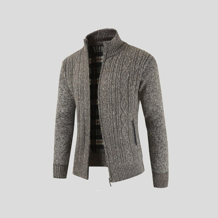 Komfortabel herre cardigan i blødt stof, ideel til afslappet hverdagsbrug i de kolde vintermåneder.