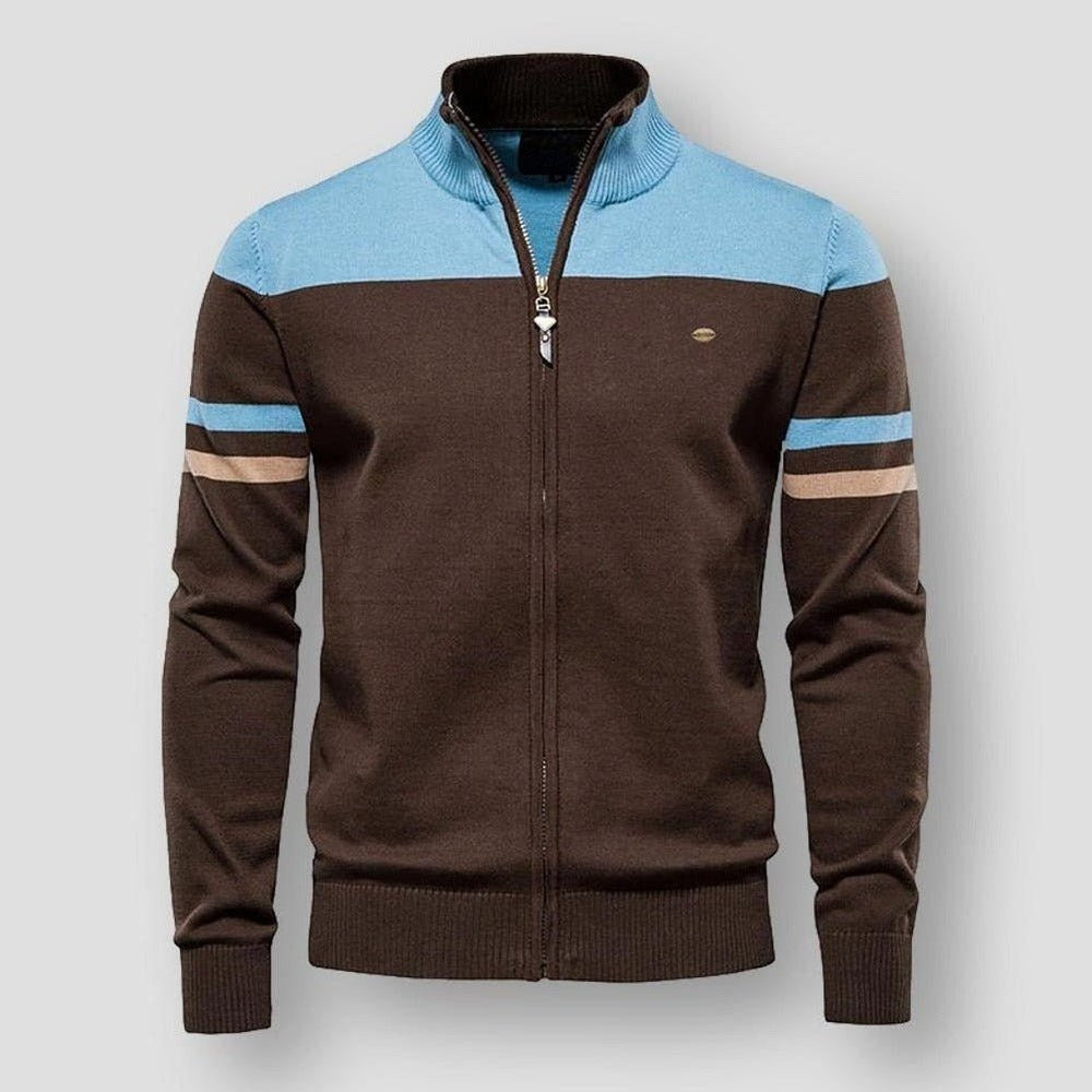 Varm mænds vinterjakke med sporty design, lynlås og elegante kontraststriber. Ideel casual herrejakke.