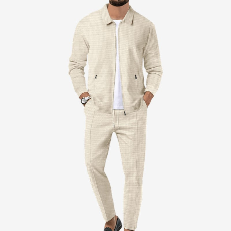 Moderne herretøj: 2-delt sæt med lynlåstop og slim fit bukser for et elegant, casual look.