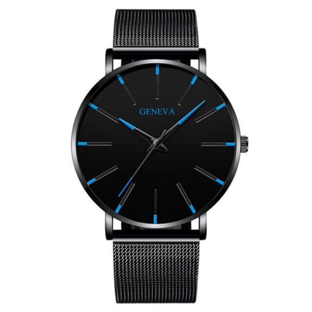 Elegant ultratyndt herreur i stål, et minimalistisk armbåndsur til den moderne mand.