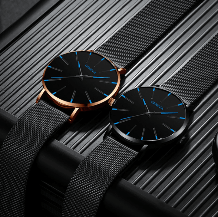 Herreur med minimalistisk design, ultratynd stålrem og elegant urkasse.