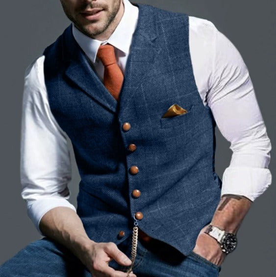 Mænds vintage vest med reverskrave i klassisk stil, perfekt til elegant herretøj.