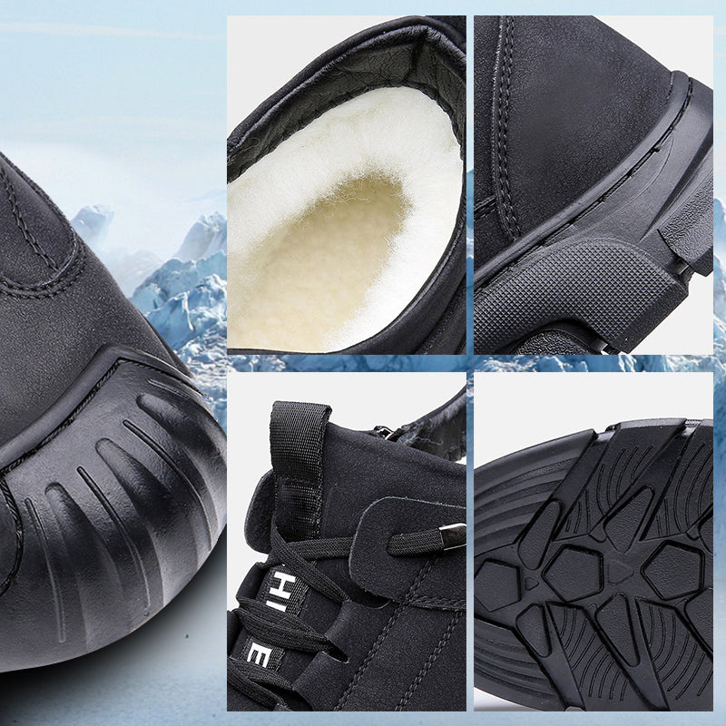 Sort herre vintersneaker set fra siden. Robust & varmt herrefodtøj til vinterens udfordringer.