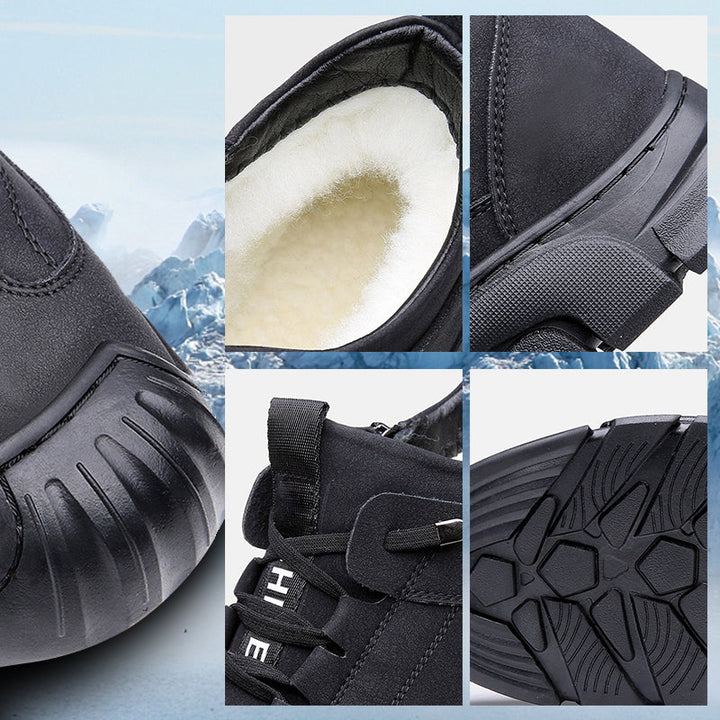 Sort herre vintersneaker set fra siden. Robust & varmt herrefodtøj til vinterens udfordringer.