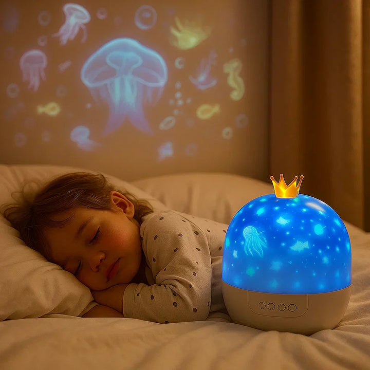 Magisk stjernehimmel projektor natlampe til børneværelset, skaber beroligende lys og tryg atmosfære.