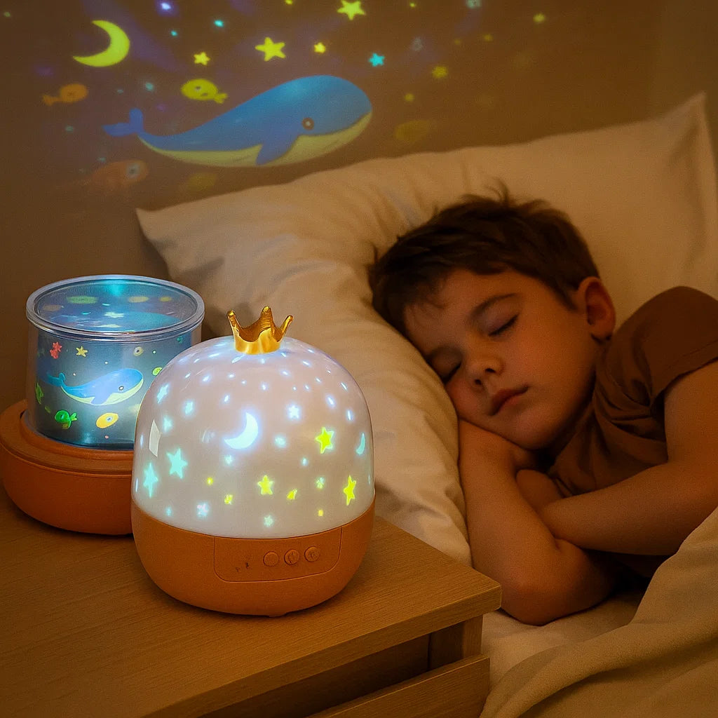 Genopladelig Bluetooth stjernehimmel projektor natlampe for børn, perfekt som sovehjælp i mørket.