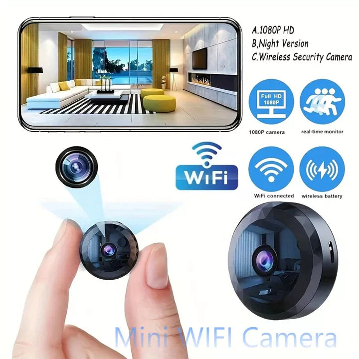Magnetisk Mini WiFi-kamera med 1080P HD, nattesyn og magnetisk base til nem overvågning i hjemmet og på kontoret.