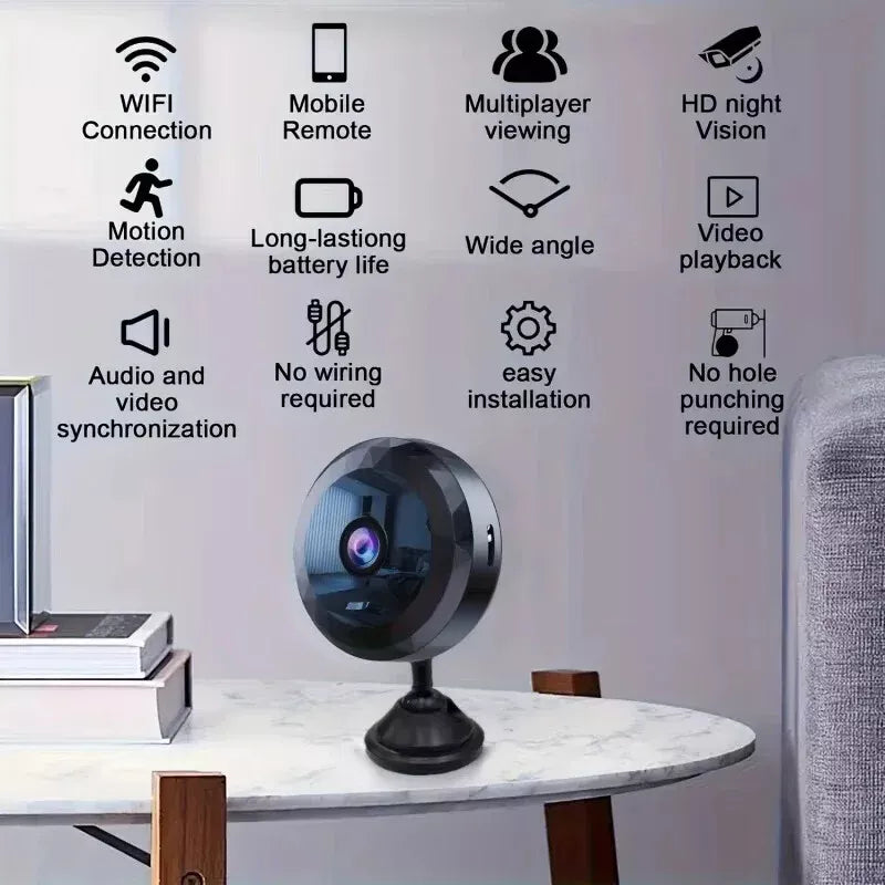 Magnetisk Mini WiFi-kamera med 1080P HD, nattesyn og magnetisk base til nem overvågning i hjemmet og på kontoret.