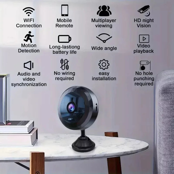 Magnetisk Mini WiFi-kamera med 1080P HD, nattesyn og magnetisk base til nem overvågning i hjemmet og på kontoret.