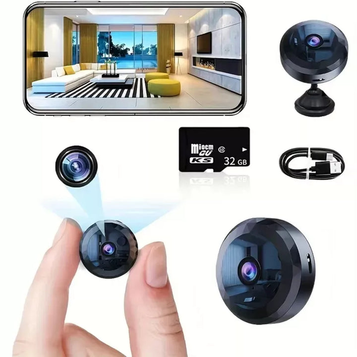 Magnetisk Mini WiFi-kamera med 1080P HD, nattesyn og magnetisk base til nem overvågning i hjemmet og på kontoret.
