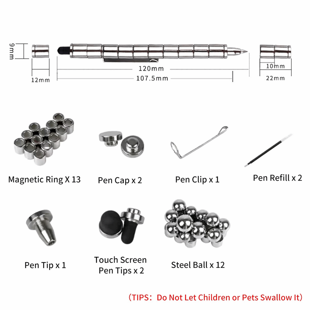 Magnetisk Fidget Pen til stressaflastning, sølv, kombinerer pen og legetøj for produktivitet og kreativitet