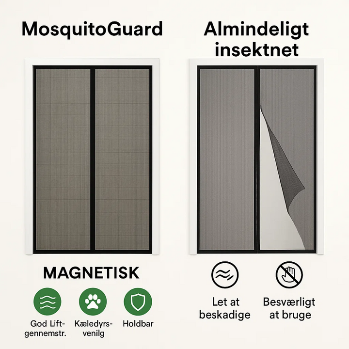 Stilrent magnetisk dørgardin indefra. Lader lys & luft ind, holder insekter ude af hjemmet.