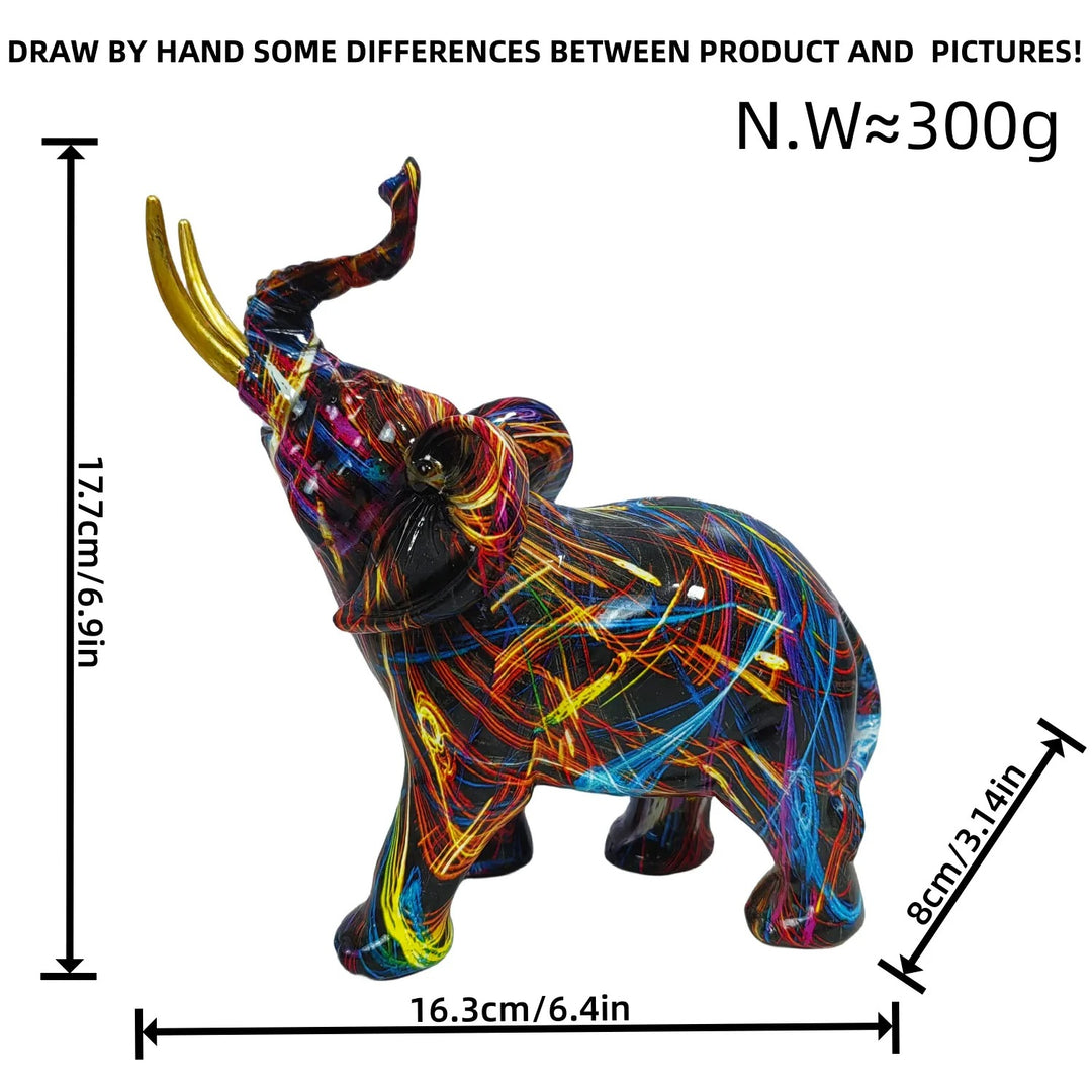 Farverig Elefant Skulptur Dekorativ Figur Resin Modern