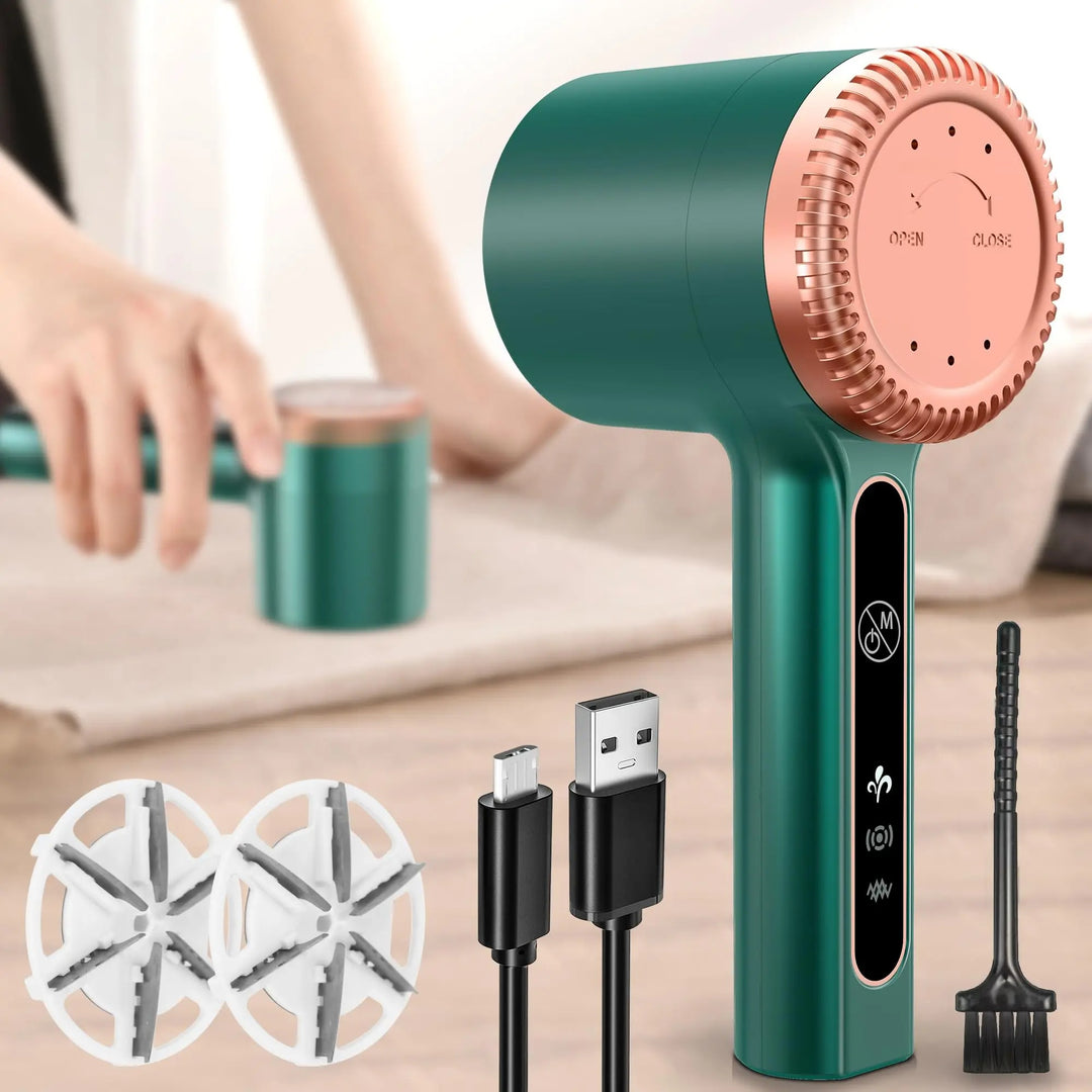 Grøn USB fnugfjerner med gennemsigtig opsamlingsbeholder