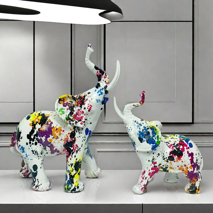 Farverig Elefant Skulptur Dekorativ Figur Resin Modern