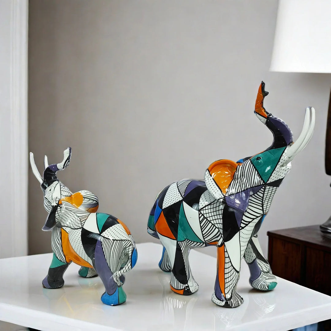 Farverig Elefant Skulptur Dekorativ Figur Resin Modern