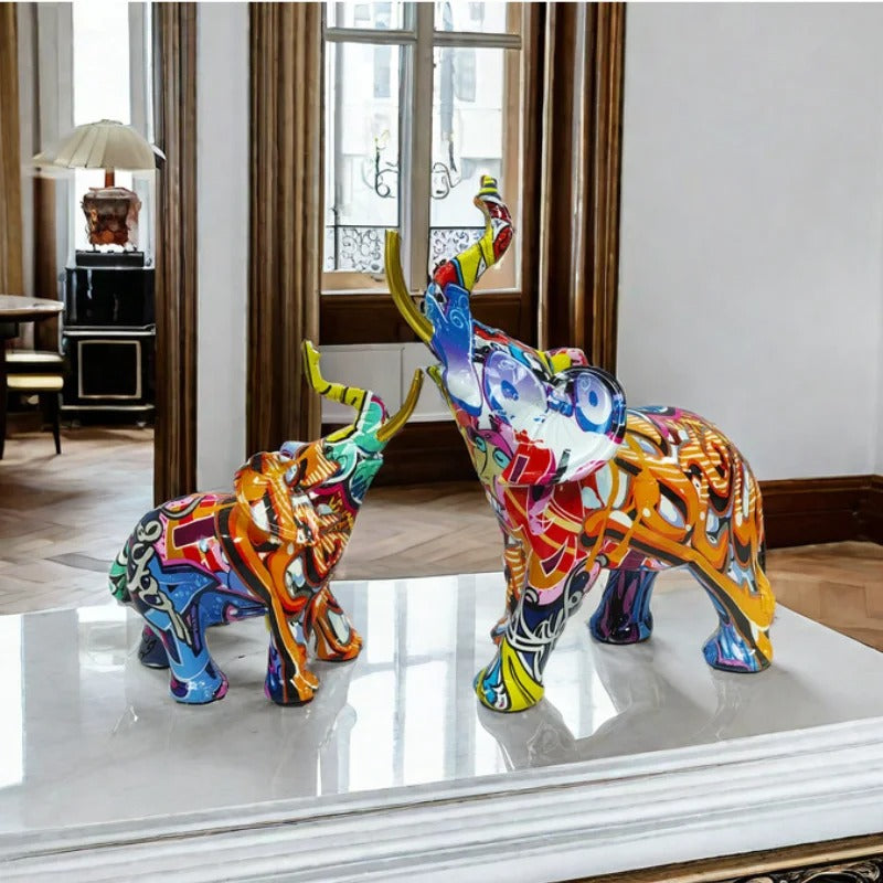 Farverig Elefant Skulptur Dekorativ Figur Resin Modern