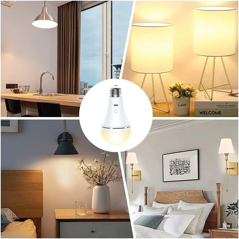 Trådløs LED-lampe, der viser fleksibel brug i forskellige udendørs omgivelser, såsom camping og rejser.