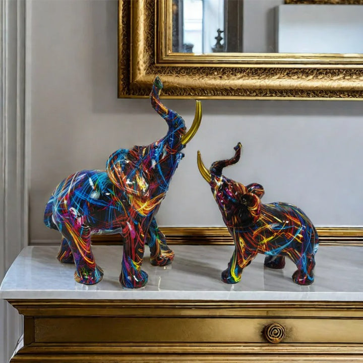 Farverig Elefant Skulptur Dekorativ Figur Resin Modern