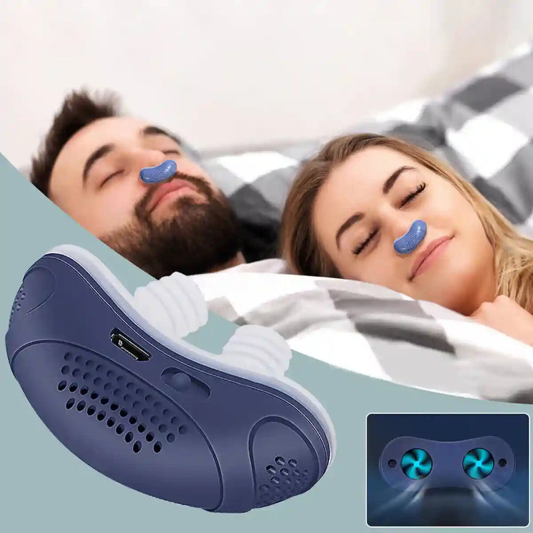 Maskefri CPAP søvnhjælp, kompakt og genopladelig, til effektiv lindring af snorken og søvnapnø på rejser.