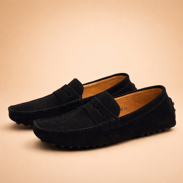 Nærbillede af bløde Mateo Elegante loafers. Moderne og elegante herresko med smart finish til casual brug.